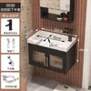 Gabinete de Baño de Vidrio con Puerta, Aluminio Montado en Pared, Ahorrador de Espacio para Apartamentos Pequeños, Borde Estrecho, Gabinete para Lavabo de Balcón de Baño, Gabinete con Espejo de Tocador