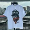 Camiseta de Manga Corta Holgada para Parejas de Ancianos Lavada Pesada con Estampado de Retratos Hip Hop Rap Estilo Americano Vintage Tendencia
