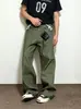 Pantalones vaqueros largos unisex de corte recto A, con estampado de cuadros verde mostaza, patchwork, estilo americano, ajuste limpio, botón París, transfronterizos
