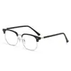 Montura de Gafas para Miopía con Línea de Ceja Retro de Moda Montura de Gafas de Negocio de Medio Aro para Hombre Espejo Plano Anti-Luz Azul para Mujer