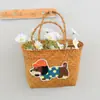 [Processamento Personalizado] Cesta de Vegetais Grande Capacidade Tecida com Palha Bolsa de Vime Manual Sacola Tote para Frutas Piquenique Vegetais