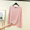 Camisa de Protección Solar de Manga Larga con Cuello Redondo Fina de Verano para Mujer, Top Camisa Interior de Capa Base Casual Holgada Lisa de Verano Fina