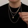 Collar Personalizado Estilo Europeo y Americano con Perlas Empalmadas para Hombre, Cadena Cubana Trenzada Hip-Hop de Moda, Cadena de Clavícula en Capas para Hombre Transfronteriza