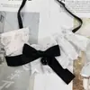 Gola falsa de renda com laço estilo coreano para pet, babador de renda, acessório xadrez para cachorro, babador para gato, cachecol para buldogue francês