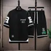 Camiseta de Manga Corta de Verano Traje Deportivo Casual para Hombre, Marca de Moda, Corte Holgado, Talla Grande, Estampado de Letras Juvenil, Combinación Elegante