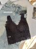 Camisola Exterior Chaleco de Encaje Calado Crochet Estilo Francés Chica Sexy Espalda Hermosa con Sujetador Incorporado Acolchado para Verano