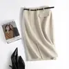 Saia de Lã Feminina Outono e Inverno Cintura Alta Emagrecedora Elegante Comprimento Médio Solta Xadrez Reta Profissional One-step Saia de Quadril