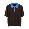[65% Lyocell Tencel] Camiseta de punto de manga corta con cuello polo, estilo retro francés Old Money, para mujer, Primavera/Verano 2026