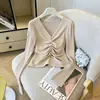 Camisa de Manga Larga Estilo Puro Deseo Otoñal para Mujer Diseño Elegante Sentido de la Moda Nicho Ajustado Corto Top Base
