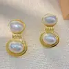 Aretes ovalados de perla con pasador de plata chapado en oro real, estilo retro artístico vintage, aretes personalizados nuevos