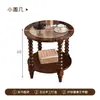 Mesa Redonda Pequena Estilo Francês, Mesa Lateral Redonda Pequena de Madeira Maciça Vintage, Mesa de Canto em Madeira Natural Pura Estilo Americano, Mesa de Centro com Pés em Forma de Cabaça