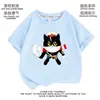 Camiseta de Dibujos Animados Gato Negro Sheriff Linda Animación Manga Corta para Hombre y Mujer Ropa de Estudiante Camisa de Verano para Niños de Media Manga Holgada