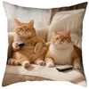 Funda de Cojín para Sofá Transfronteriza, Felpa Corta Amigable con la Piel, Linda Funda de Cojín de Animal Gato, Funda de Cojín para Sala de Estar, No Incluye Relleno