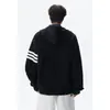Moletom com capuz listrado estilo americano, uma jaqueta casual aberta adequada para primavera, outono e inverno, um moletom de casal moderno e folgado