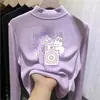 Camiseta longa de manga comprida quente com forro de fleece para crianças Outono/Inverno 2026, gola alta meia-calça de menina de desenho animado, camada base de roupa para meninas