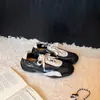 Aumento de Altura de 6cm~ Couro de Vaca Vintage Bico Redondo 2026 Novo Estilo Color-Blocking Cadarço Franzido Casual Tênis Ballet