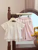 Conjunto de Dos Piezas de Encaje para Niñas, Estilo Coreano de Verano, Camiseta Superior Elegante y Moderna, Ropa Infantil de Moda para Bebés Niñas
