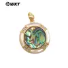 Wt-Jp431 Más Vendido Exportación Texturizado Colorido Concha de Abulón Chapado en Oro de 18 Quilates e Incrustaciones de Circonita Colgante Redondo para Joyería