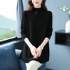 Suéter holgado talla grande 2026 para mujer, de longitud media, para damas de talla grande, Otoño e Invierno, que cubre el abdomen, adelgazante, tejido de punto de cuello semi-alto, camiseta básica