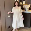 Bata de Noche de Manga Corta Estilo Palacio Transfronteriza para Mujer, Algodón Jacquard de Verano, Gama Alta, Pijama Reductor de Edad, Talla Grande, Ropa de Casa Holgada