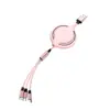 Cable de Datos de Carga Rápida Tres en Uno Telescópico de Silicona Líquida Macarrón Súper Conveniente Almacenamiento de Tres Cabezas Cable de Carga Rápida Uno a Tres