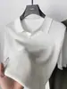 Camiseta Masculina de Seda Gelada Manga Curta Verão Fina Cor Sólida Tricô Meia Manga Casual Casual com Gola V Camisa Polo