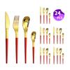 Venta caliente transfronteriza vajilla de acero inoxidable Serie Luna Creciente Cuchillo, tenedor y cuchara occidentales para 6 personas juego de 24 piezas traje de caja de color