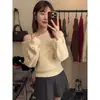 Suéter Sexy de Lantejoulas com Ombro Só Feminino 2026 Outono/Inverno Novo Estilo Vibe Tricô Decotado Toque de Luxo Suéter Tendência