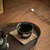 Taza de té de cerámica negra, diseño de lirio con tinta negra pintado a mano, taza de maestro, taza de degustación de té con borde dorado, juego de té de cerámica, taza de té Kung Fu de gran capacidad