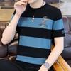 Fabricante de origen Camiseta de manga corta transpirable de seda de hielo ultrafina Verano para hombre Jóvenes y mediana edad Rayas Camiseta de media manga Ropa de hombre