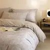 Conjunto de cama de quatro peças, estilo luxo, espesso, 100% algodão, flanelado, algodão puro, lençol e capa de edredom quentes, conjunto de cama simples para outono/inverno