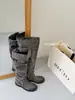 Elegantes botas altas de tacón grueso estilo coreano para mujer, otoño 2026, nuevas botas largas plisadas apiladas vintage