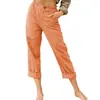 Moda femenina europea y americana TEMU nuevos pantalones largos casuales de algodón y lino de color liso, holgados, de cintura alta, pierna recta, pantalones capri para mujer