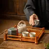 Juego de Té de Bambú Vintage Bandeja de Té para Guardar Bandeja de Té Esterilla Estilo Japonés de Bambú Estante de Almacenamiento para Casa de Té Estante para Tazas de Té Cesta de Almacenamiento