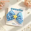 2026 Novo Presilha de Cabelo com Laço de Estrela e Xadrez Azul Clips para Franja Estilo Girly Grampo de Cabelo Presilha de Cabelo Fofa Acessório de Cabeça