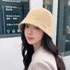 Chapéu de Pescador de Tricô com Buracos Outono Inverno Feminino Emagrecimento Facial Versátil Quente Lã Chapéu Fashionable Retro Chapéu Balde Estilo Tendência