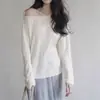 Verão Novo Design Texturizado Branco Estilo Preguiçoso e Relaxado Versátil Solto de Um Ombro Tricô para Mulheres Tendência