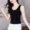 Verão 2025 Novo Top de Moda Feminina de Alta Qualidade Estilo Europeu Resistente com Grade de Strass Tendência Colete Base Camada Única