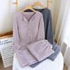 Pijama Acolchado de Nuevo Estilo para Mujer, Otoño e Invierno Grueso Estilo Puro Deseo Manga Larga Pantalón Largo Cuello en V Adelgazante Cálido Conjunto de Ropa de Casa