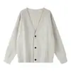 Suéter cárdigan de color liso, corte relajado, talla grande, cuello en V, minimalista, unisex, holgado, tejido casual