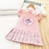 Vestido de Dibujos Animados para Niña Verano Nuevo Vestido Dulce de Manga Corta para Niños Vestido de Princesa Elegante para Niña de Verano