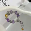 Diseño Original Pulsera de Amatista Citrina Natural Pulsera Antigua Simple Delicado Regalo para Novia