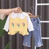 Ropa de Otoño para Bebé Niña Estilo Occidental Lindo Dulce Suéter de Tres Flores de Tres Piezas para Primavera y Otoño para Bebé Niña Ropa de Bebé a la Moda