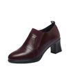 Zapatos de Piel para Madre de Tacón Grueso de Piel Blanda Zapatos Planos de Boca Profunda Color Borgoña Moda Nueva Otoño 2025 Zapatos de Piel para Mujer Zapatos de Piel para Mujer de Mediana Edad