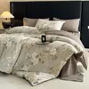 Set de regalo de cuatro piezas de ropa de cama jacquard tipo lino de alto gramaje, set de tres piezas de gasa arrugada lavada vintage, funda de edredón engrosada