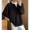 Moletom Waffle Falso de Duas Peças com Gola V para Homens na Primavera e Outono Vibe Americana Pesada Marca Tendência Camiseta Texturizada Bonita de Manga Longa