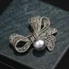Broche de Laço Grande Tendência de Comércio Exterior Preto Fosco Retro com Strass Pérola Pinos Personalizados Corsage Acessórios Femininos