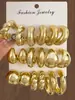 Pendientes de Tarjeta de Moda de Alta Gama en Forma de C, Set de 3 Piezas, Pendientes Geométricos Simples de Metal Dorado para Mujer