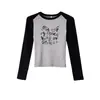Camiseta de Manga Larga con Costuras de Color Contrastante para Mujer Primavera, Otoño e Invierno 2025 Nueva Camisa Estampada Ajustada para Capas Superiores