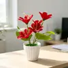 Fornecimento direto transfronteiriço de vasos em formato de bolo com 6 lírios pequenos, bonsai para fotografia interna, adereços de plantas verdes, decoração de sala de estar, ornamentos de flores artificiais